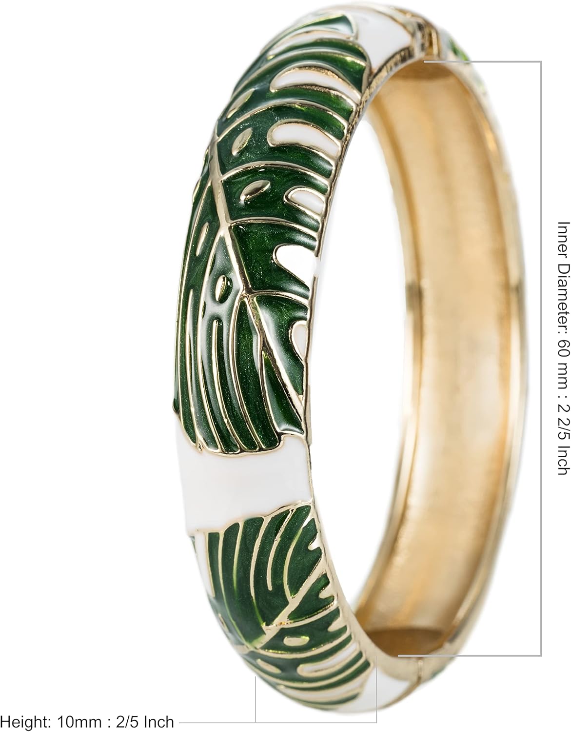 Hawaiian Monstera Luau Leaves Hinged Clasp Fashion Enamel Bangle Bracelet