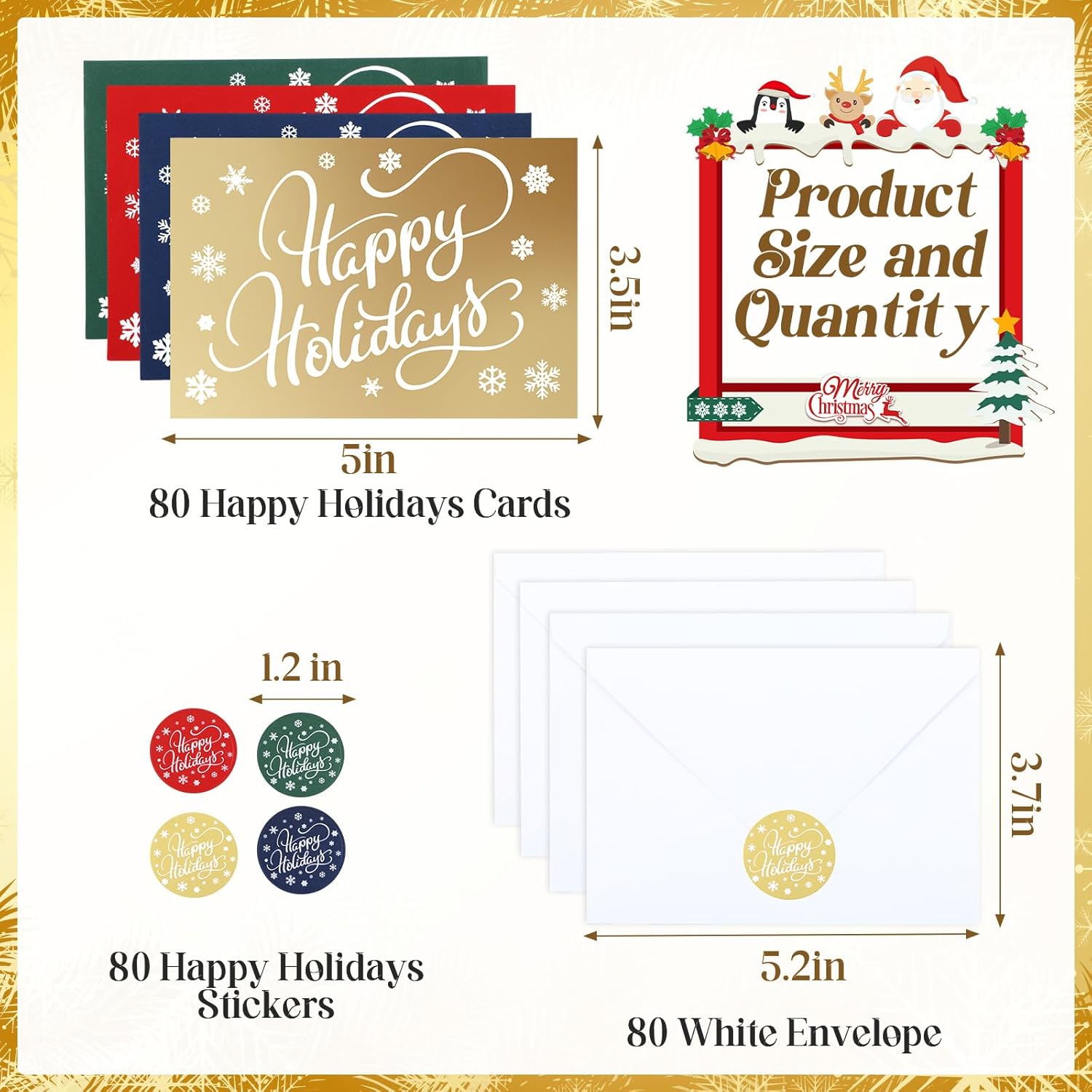 Gueevin 80 Pcs Merry Christmas Cards with Envelopes and Stickers Bulk 3.5 x 5 Inch Happy Holidays Cards with Printed Message for Holiday Birthday Gift Giving Christmas Winter Thanksgiving(Multicolor)
