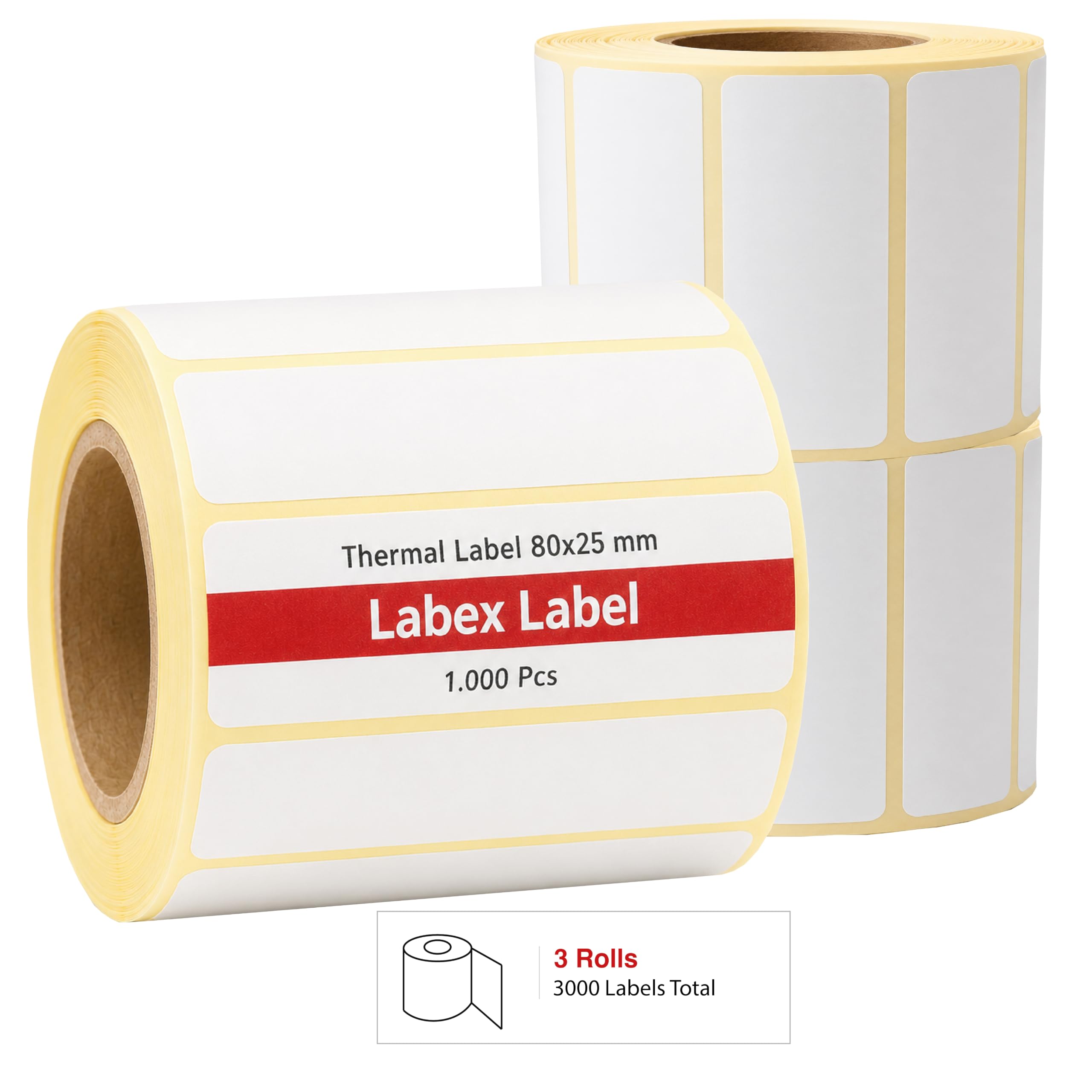 Etichette termiche 80x25 mm su rotolo – Etichette Prezzi Adesive Senza Nastro – 3 rotoli 3000 etichette – Senza nastro – TSC Godex compatibili – Labex Label