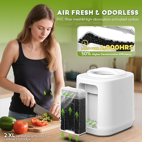 Miniatura 3 de Compostador eléctrico para cocina, contenedor de compostaje inteligente de 4.2 litros con 2 filtros de carbono, máquina de compostaje rápido que