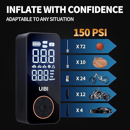 Miniatura 5 de UIBI Inflador de neumáticos inalámbrico, compresor de aire portátil, bomba de aire para neumáticos de automóvil de 150 PSI de doble potencia,