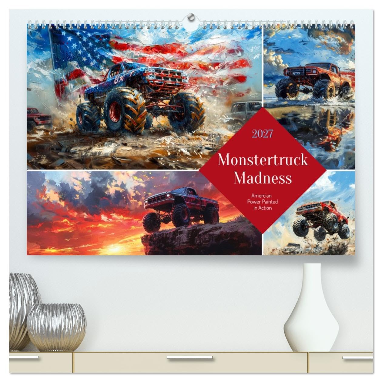 Monstertruck Madness (High Quality Premium Wall Calendar 2027 DIN A2 landscape),CALVENDO 12 Month Wall Calendar: Wild paintings of untamable off-road tucks
