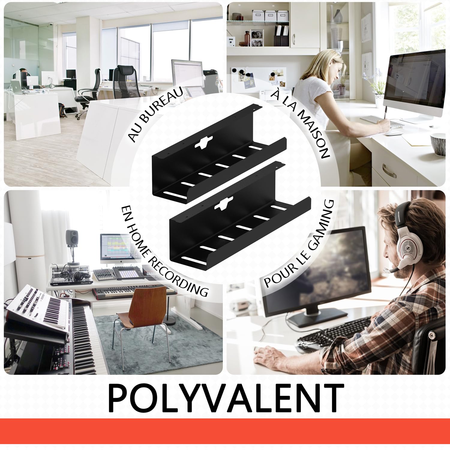 iVengo® XL Passe câbles Bureau TÜV-approuvé [2x50 cm] pour Une Gestion idéale Cable Management - spacieuse Passe Cable Bureau [Set de 2] - Robuste & Intelligent Organisateur de Cable - Noir Mat