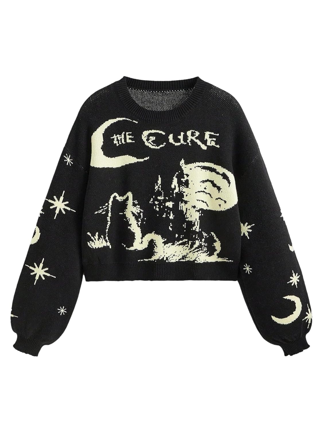 Womens Oversized Graphic Grunge Punk Sweater Long Sleeve Crew Neck Gothic Knit Loose Pullover Tops