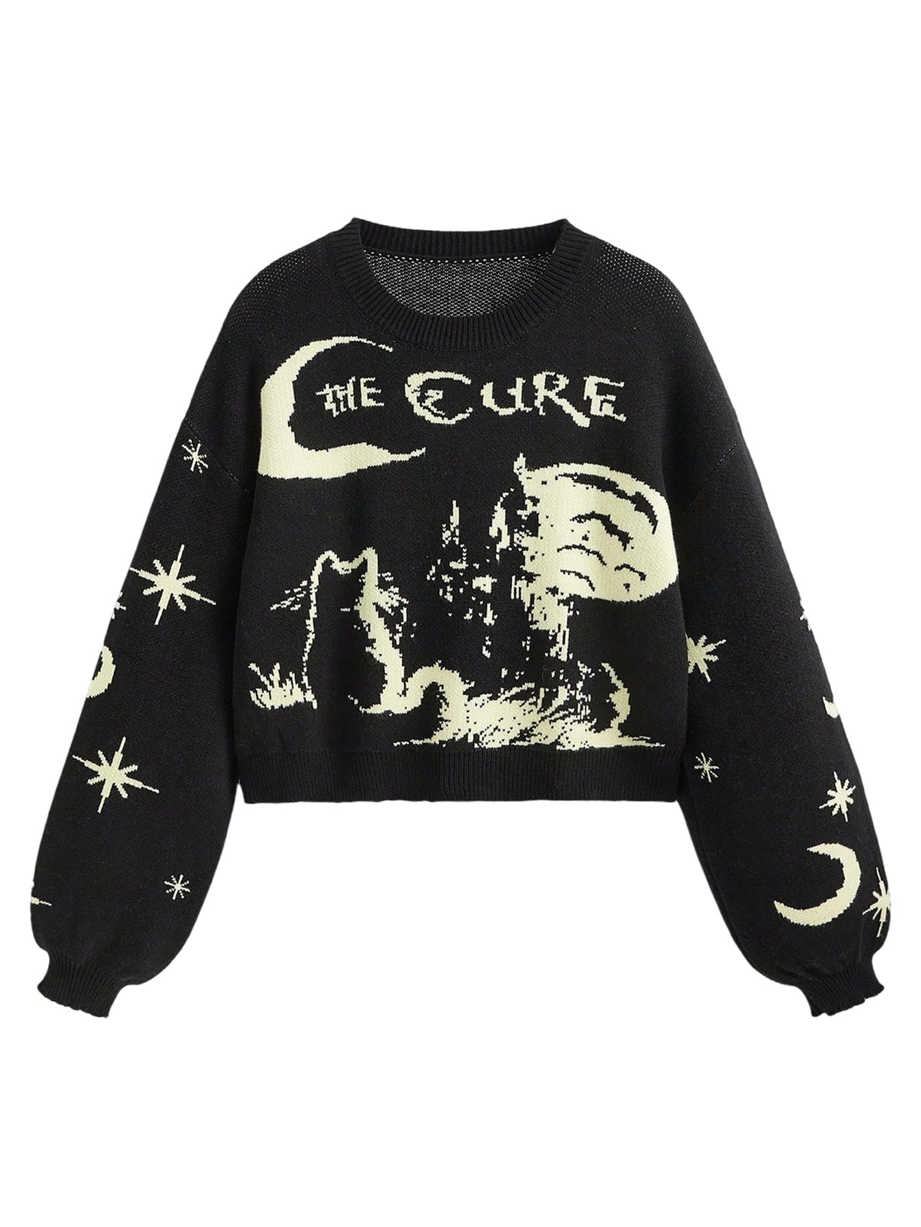 Womens Oversized Graphic Grunge Punk Sweater Long Sleeve Crew Neck Gothic Knit Loose Pullover Tops