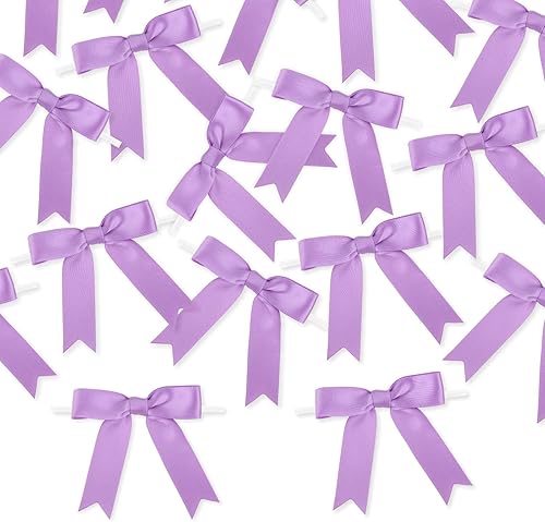 Miniatura 3 de 50 lazos de satén de 3 pulgadas, color morado uva, preatados, para bolsas de golosinas, cesta de envoltura de regalo, boda, baby shower, cumpleaños,