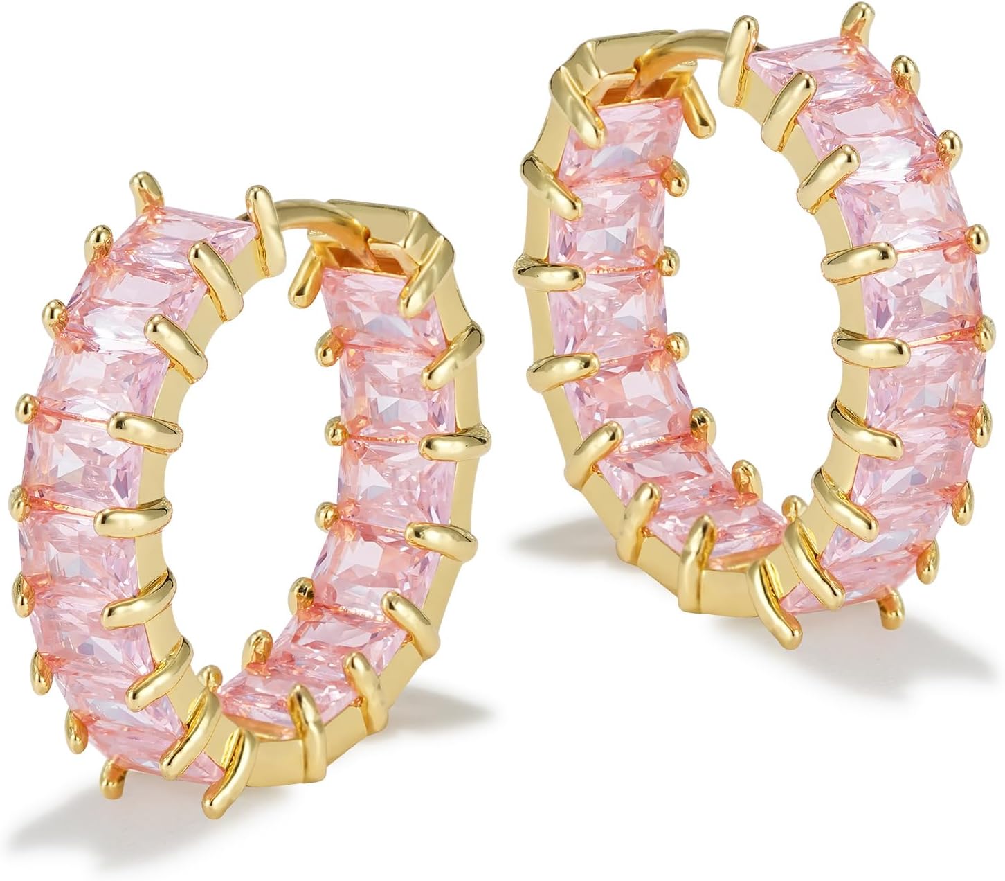 Lourny Crystal Hoop Earrings for Women, 18K Gold Plated Chunky CZ Hypoallergenic Trendy Lightweight Earring Multcolors Jewelry Gifts for Women