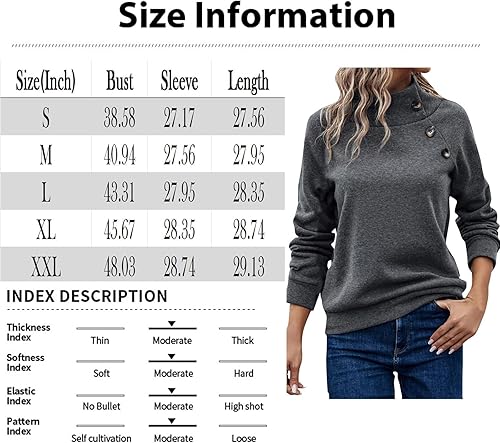 Miniatura 3 de Sudadera de cuello alto para mujer, manga larga, forro polar, cuello alto, camisas para mujer, sudaderas con cuello de botón