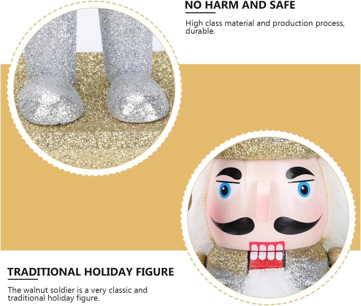 UKCOCO Wooden Christmas Soldier Nutcracker Decorations - 12 Inch Silver Glitter Nutcracker Soldier Figures - Christmas Decorations for Holiday Party Shelves and Tables