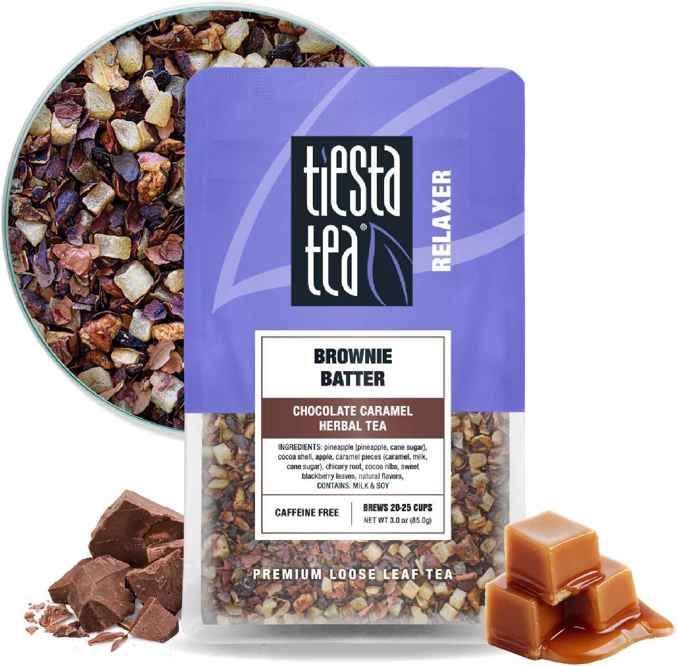 Tiesta Tea - Brownie Batter, Loose Leaf, Chocolate Caramel Herbal Tea, Non-Caffeinated Herbal Drink, Makes Hot or Iced Up to 20-25 Cups, 3oz Resealable Pouch