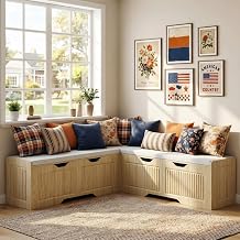 L Shaped Corner Shoe Storage Bench with Cushion, Kitchen Breakfast Nook Bench with Lift Top Hidden Storage, Wood Flip-Top Shoe Benches for Entryway Dining Room, Kitchen, Bedroom