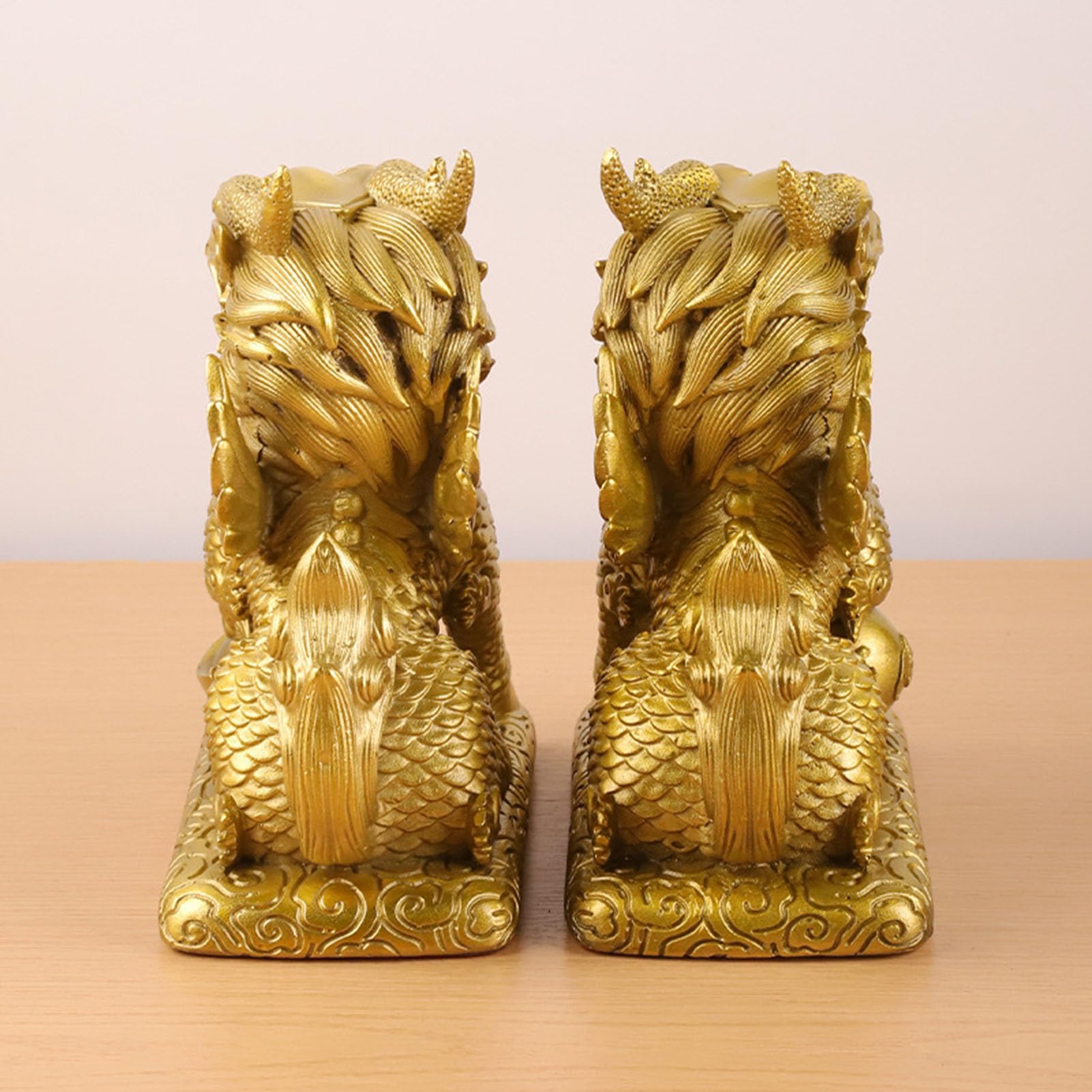 Para mosiężnych posągów Chi-Lin Kylin - figurki chińskiego bogactwa Kirin | Ozdoby i posągi Feng Shui do domu i biura, rzeźba dobrobytu przyciągająca bogactwo, powodzenia