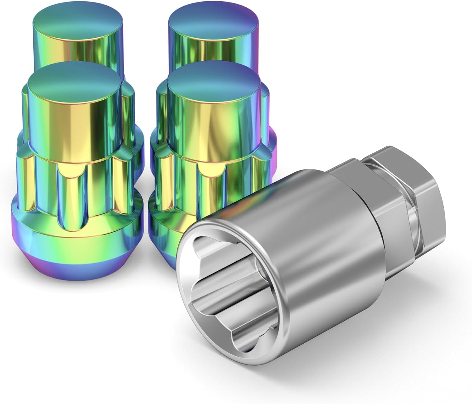 White Knight 40700SNEO Neo Chrome M12x1.50 Thread Size Acorn Wheel Lock, (Random Lock Pattern) 4 Pack