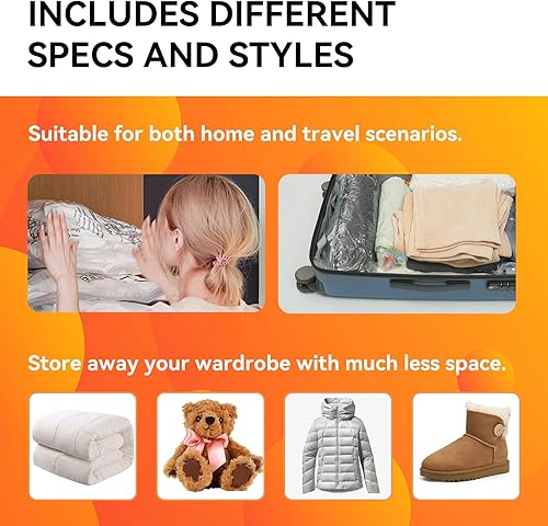 Miniatura 8 de Wevac Paquete de 10 bolsas de almacenamiento al vacío (2 jumbo2 grandes2 medianas4 bolsas con ruedas)  Ahorro de espacio  Vacío rápido  Sello de