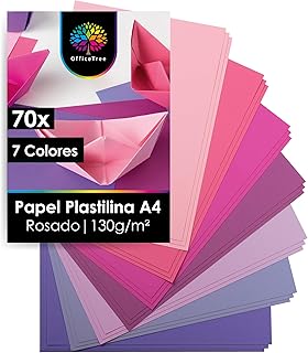 OfficeTree 70x Cartulinas A4 Colores Rosa 130g - 7 Tonos - para Manualidades, Plegado e Impresión - Folios de Colores