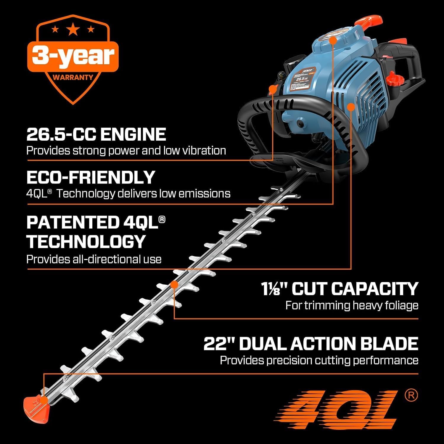 SENIX 20-Inch 144 cc Gas Lawn Mower, 22-Inch 26.5 cc Gas Hedge Trimmer and X2 40V Max 14" Weed Wacker + (PHX2-M) Multiple Powerhead + (AGT006) String Trimmer Attachment Kit