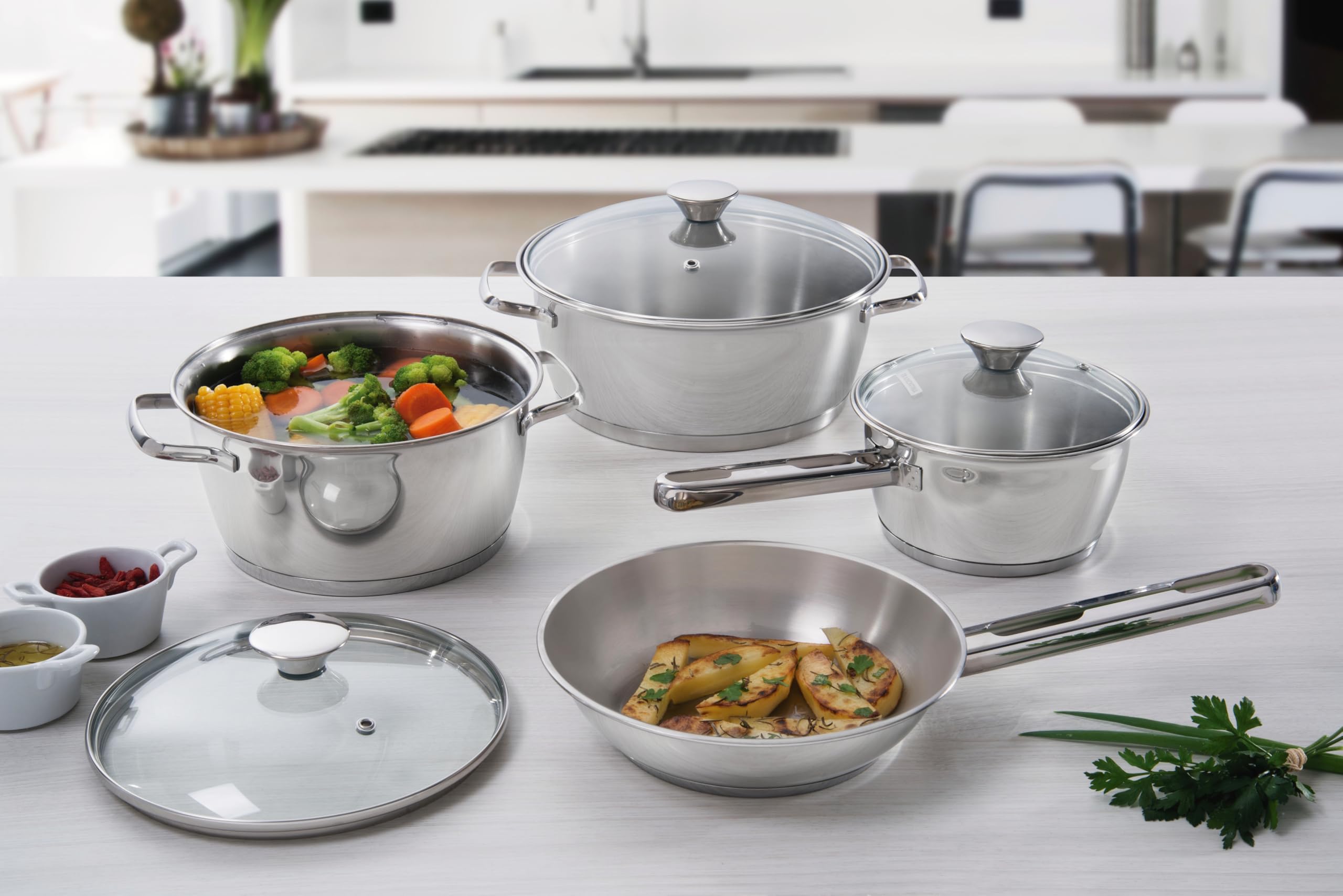 Tramontina 4 Piece Stainless Steel Cookware Set | Dishwasher Safe