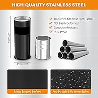 Vista 2 de BEAMNOVA Cubo de basura negro con tapa, contenedor de basura comercial de acero inoxidable para patio, garaje con barril interior, negro, 9.8 x 24