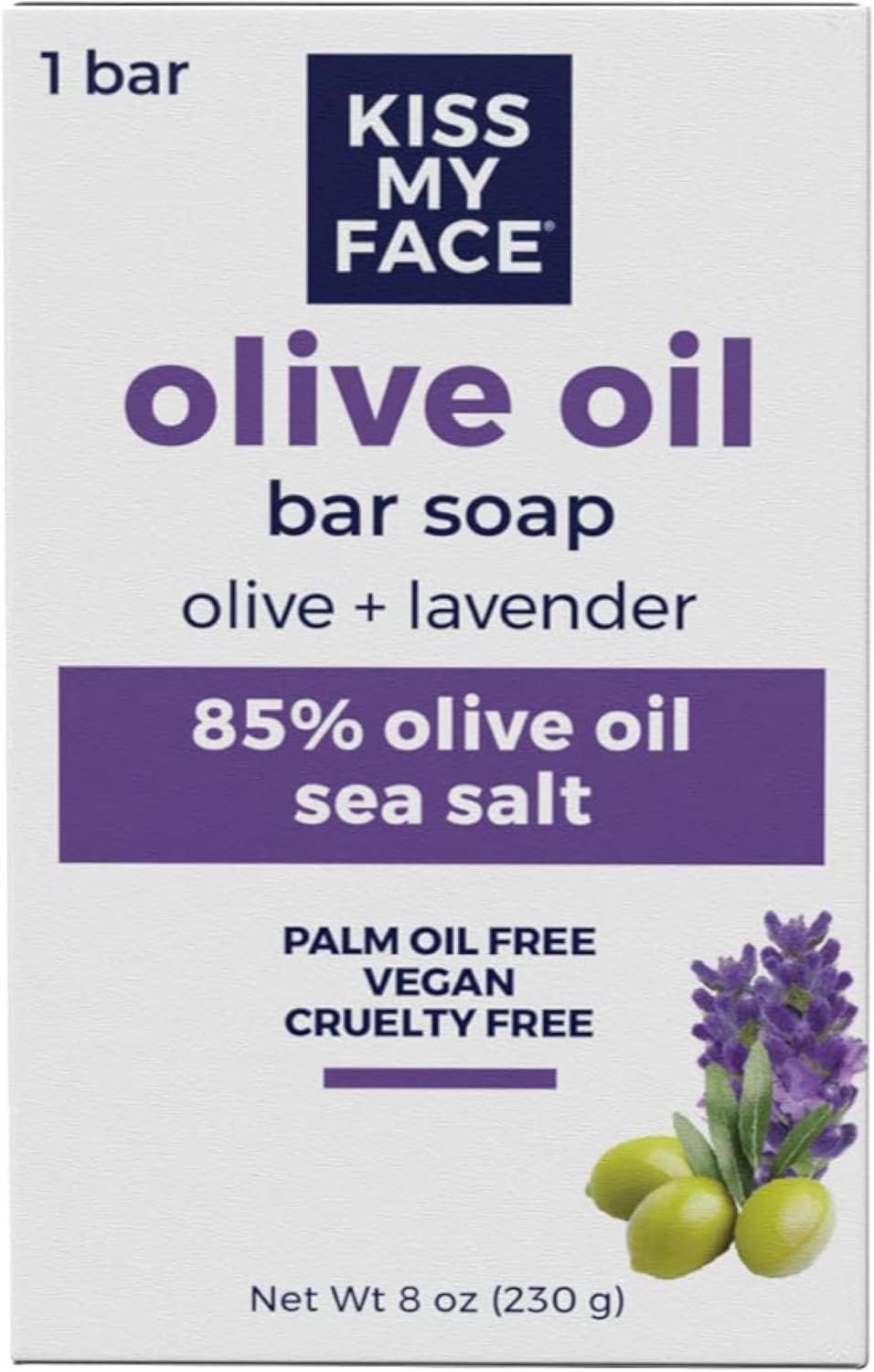 Kiss My Face Olive Oil & Lavender Bar Soap 8 oz (Pack of 4)