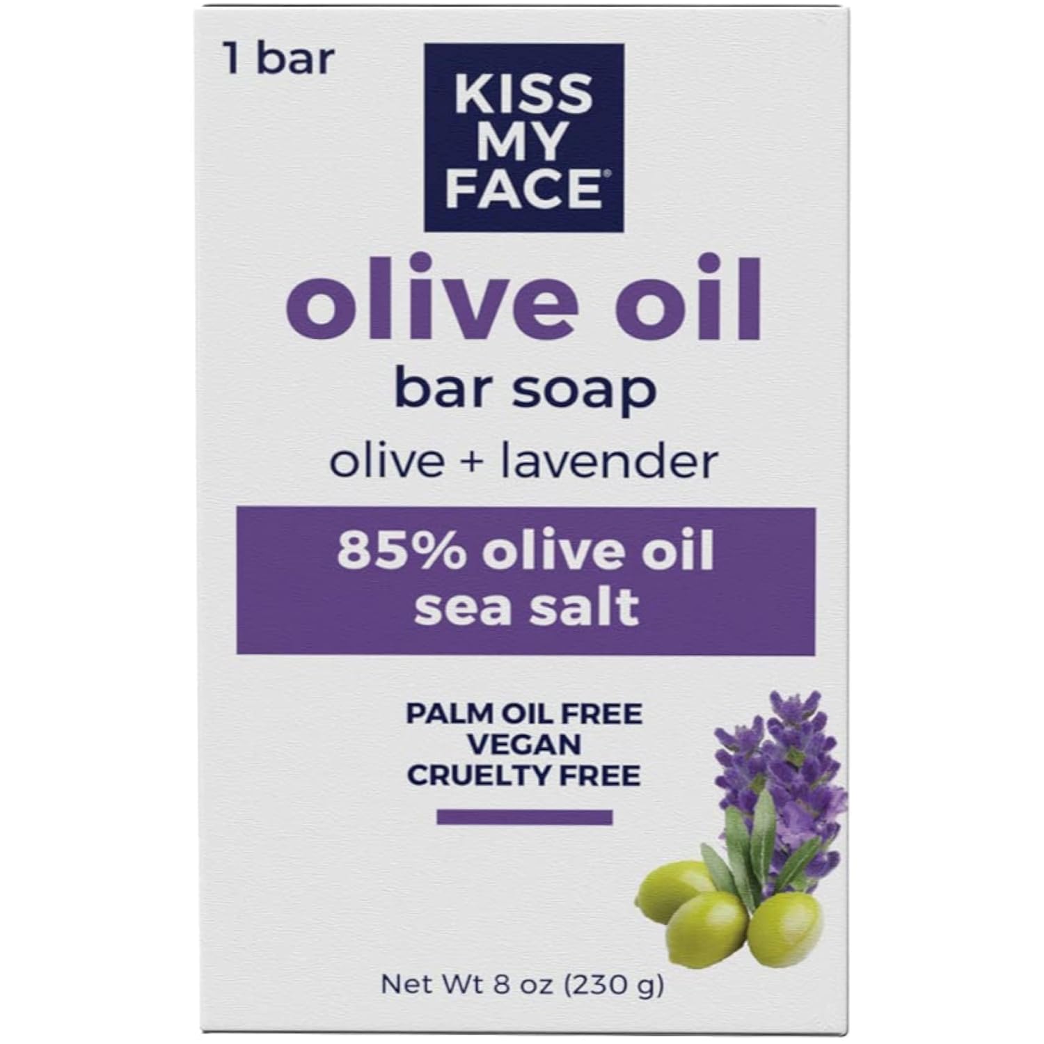 Kiss My Face Olive Oil & Lavender Bar Soap 8 oz (Pack of 6)