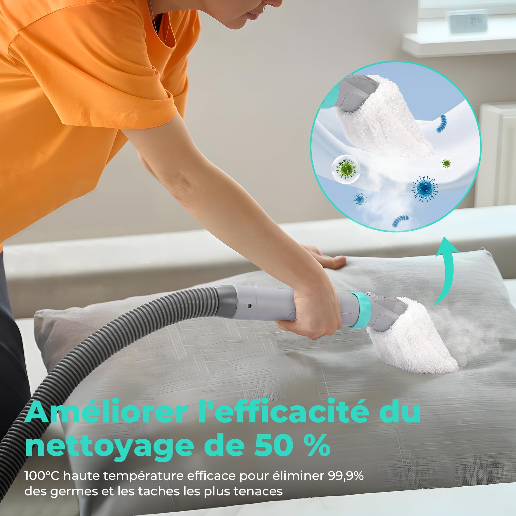HAUSHOF StainZapper Nettoyeur de Tapis 1200W, Aspirateur Vapeur de 3 Modes