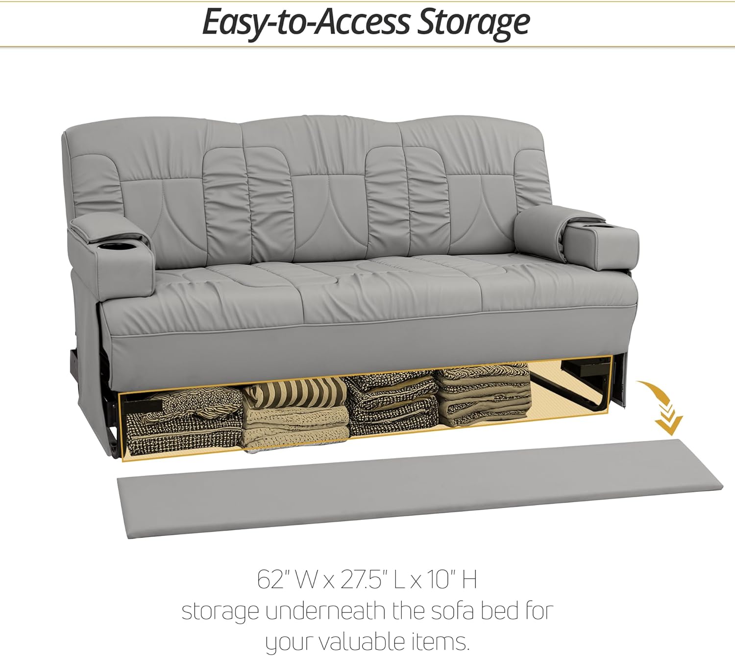 De Leon SL RV Sofa Bed, 68" Wide, Ultimate Leather, Ash