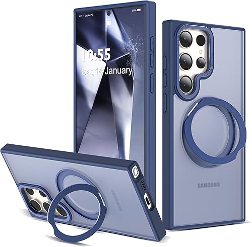 Miniatura 86 de Funda para Samsung Galaxy S25 con soporte de anillo magnético giratorio de 360°, compatible con protección militar Mag-Safe, a prueba de golpes,