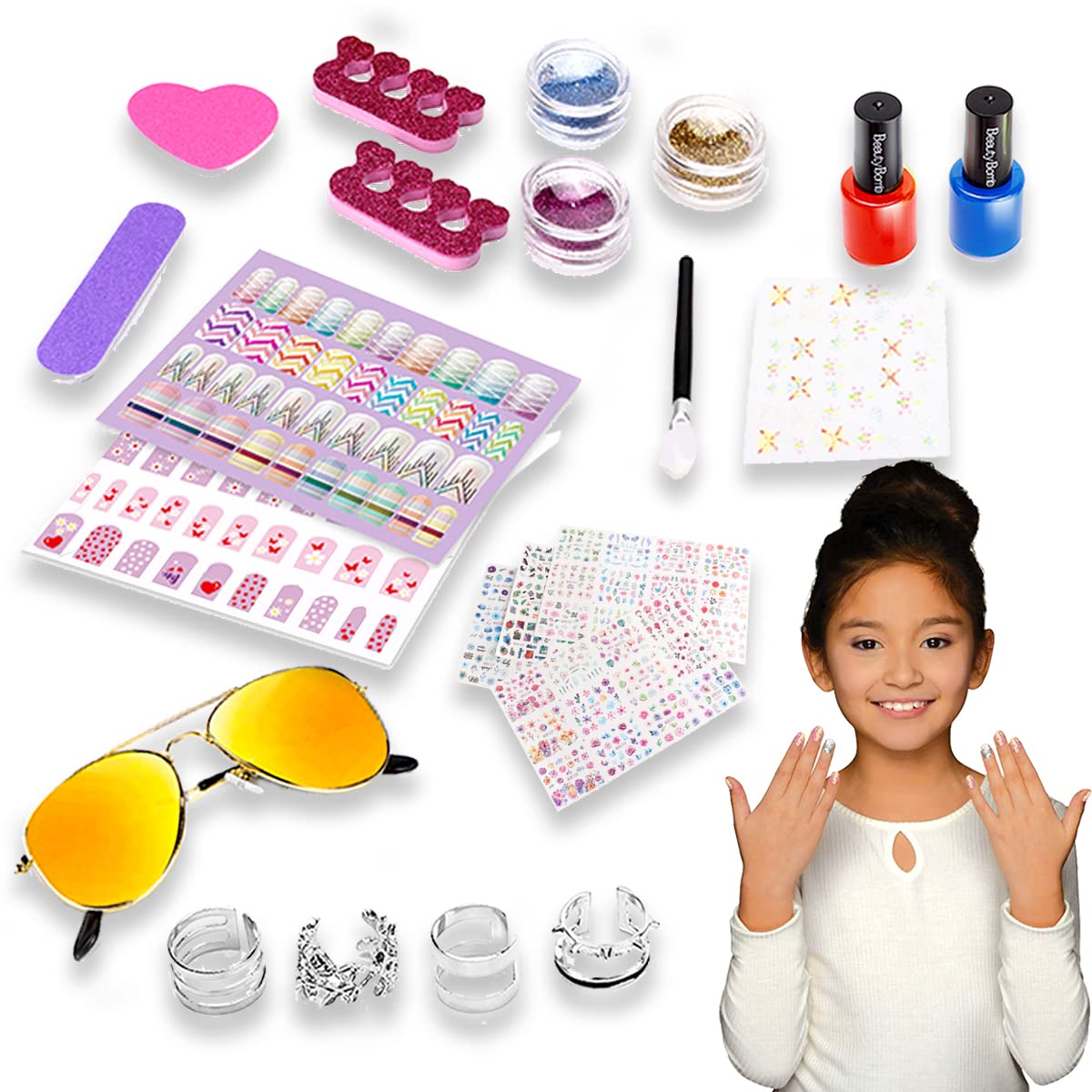 Coo11 DIY Nail Sticker Set Kids' Endless Nails Design Creative Style The Nail Art and Craft Varnish Set Real Kit Quick-Dry Strippable Polish with Dryer Birthday Party for Kids Above 5+ Ages