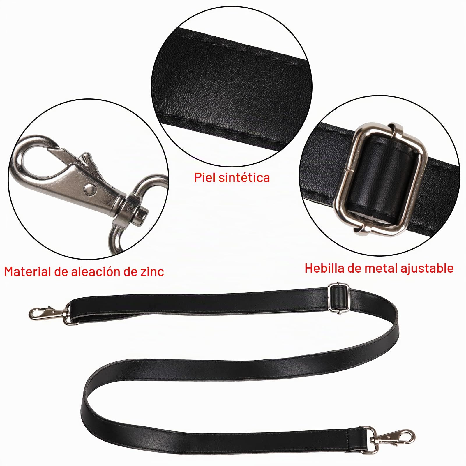JAKAGO Bandolera de cuero universal con ganchos giratorios de metal plateado ajustables para bolso bandolera de cuero, maletín de mano, bolso de mano