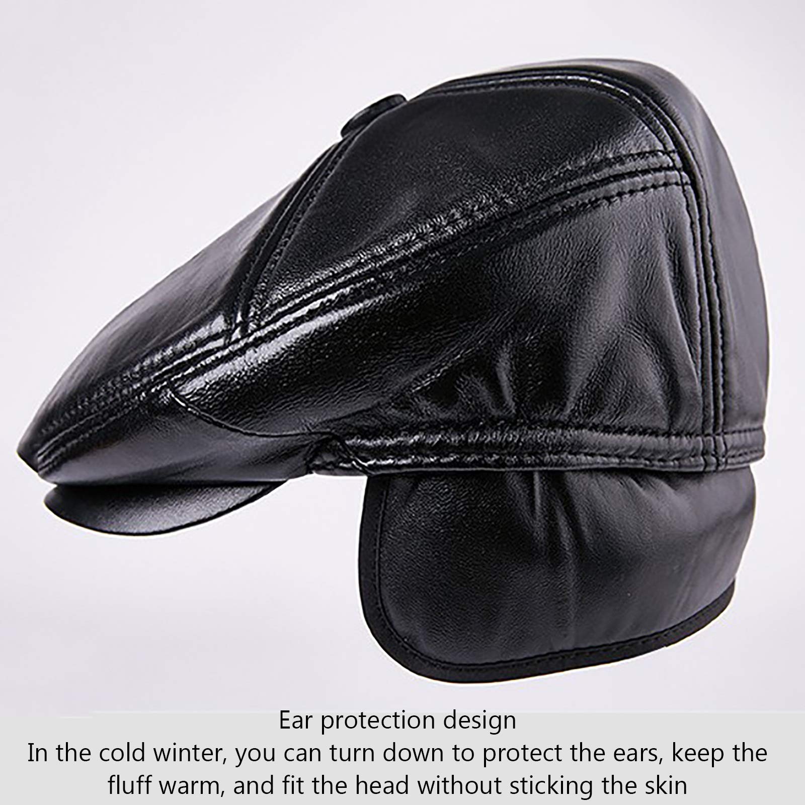 Sombreros de invierno, hombres boina de cuero piel de oveja vintage tapa de pico invierno para ancianos