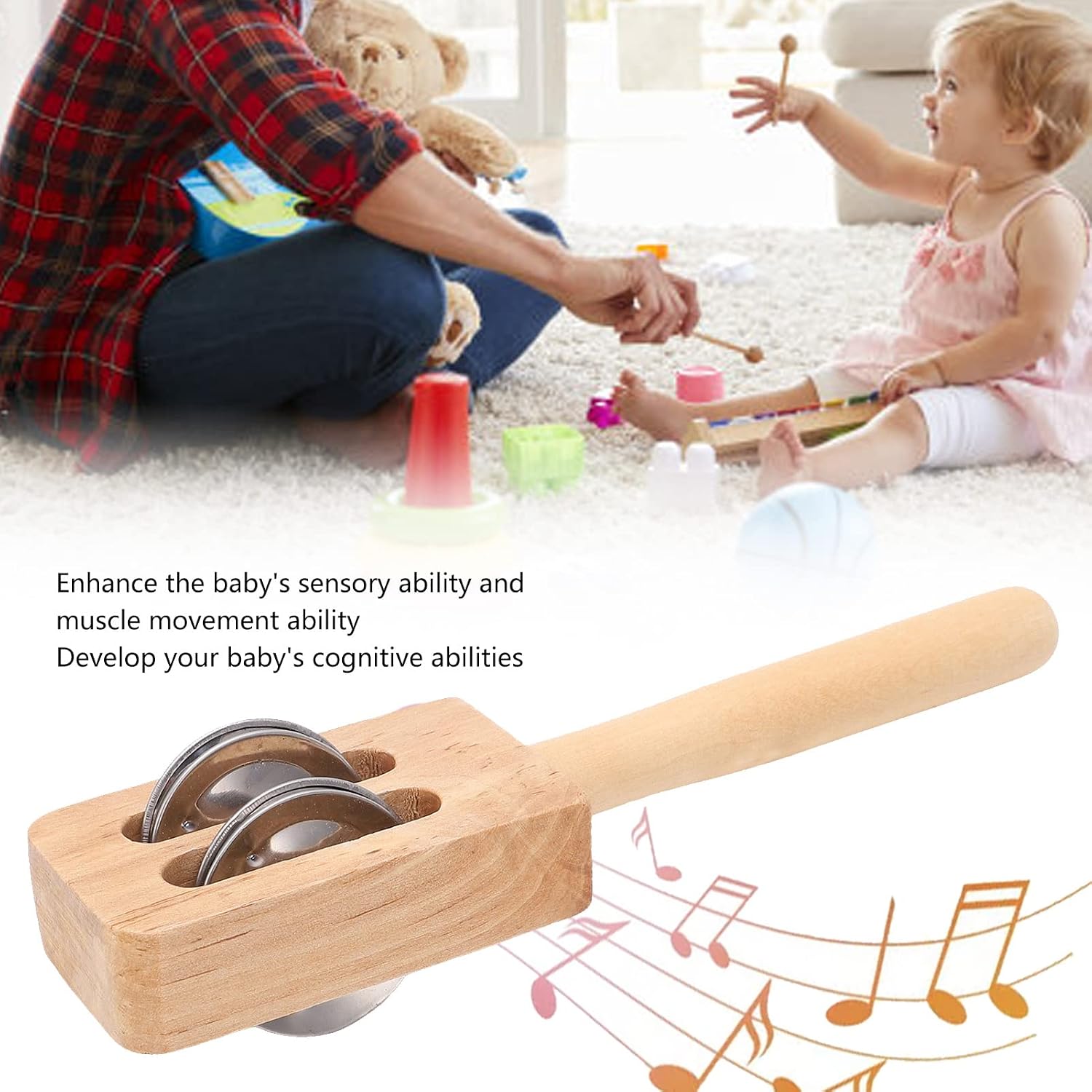 Jingle Sticks Hand Percussion Instrument Wooden Mini for Adults Classroom Rhythm Coordination Holiday Party Music Therapy