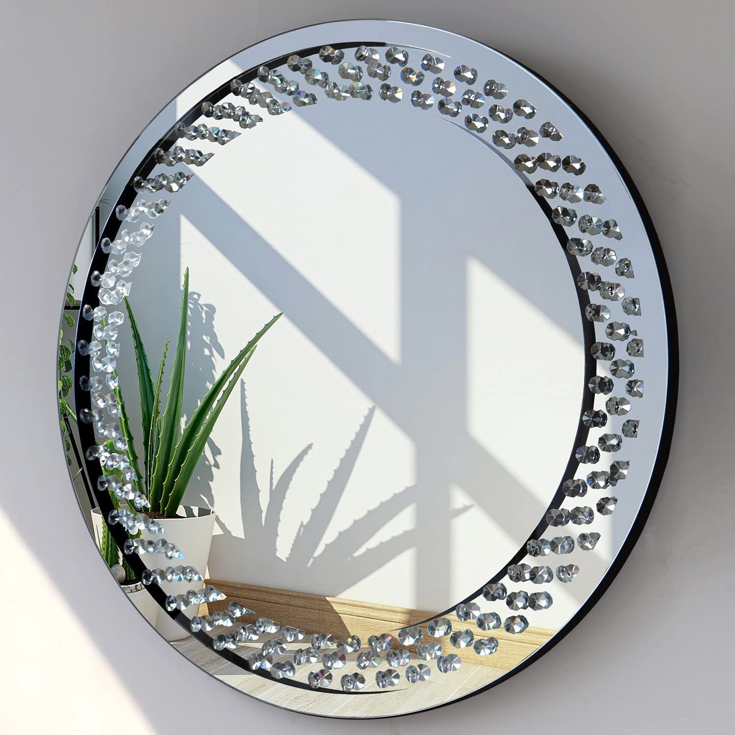 Deenz Large Floating Jewelled Round Wall Mirror Floating Diamante Glitz Clear Jewelled New Crystal Decor Mirror Ideal For Gift 60Cm