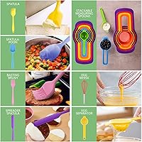 Vista 5 de Tazones para mezclar con tapas para cocina, juego de 26 cuencos de acero inoxidable para hornear, mezclar, servir y preparar, tamaño 7, 5.5, 5, 4