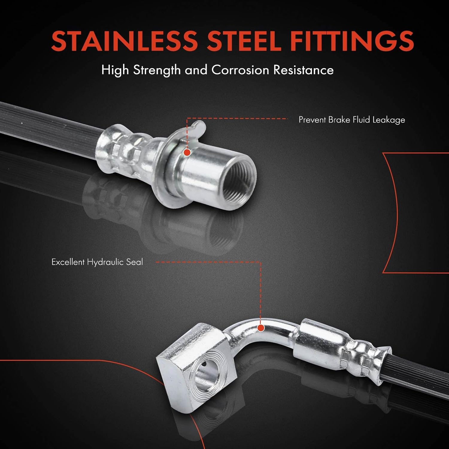 A-Premium Front Side Brake Hydraulic Hoses Compatible with Chevy, GMC and Cadillac Models - Silverado/Sierra 1500, Tahoe, Yukon(XL), Suburban, Avalanche, Escalade, Escalade ESV/EXT(Pack of 2)