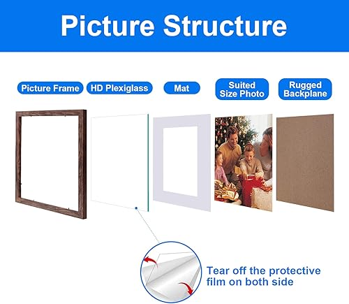 Miniatura 6 de Juego de 6 portarretratos de madera marrón rústica de 8 x 8, para fotos de 5 x 5 con paspartú o de 8 x 8 pulgadas sin paspartú, marcos de fotos