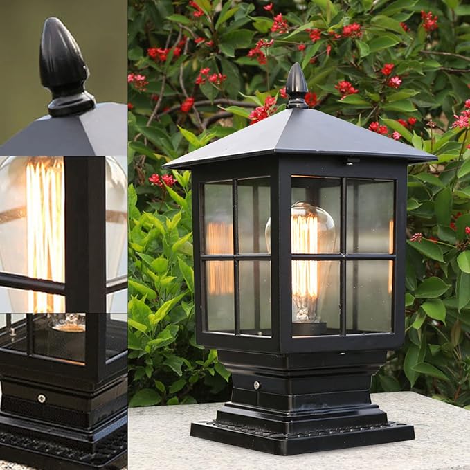 Lámpara de poste solar exterior negra 15x35.5 cm miniatura 3