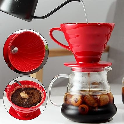Universal Portable Coffee Filter Ceramic Coffee Dripper Engine V60 Style Coffee Drip Filter Cup Permanent Pour Over Coffee Maker Separate Stand for 1-4 Cups (Color : Orange S)