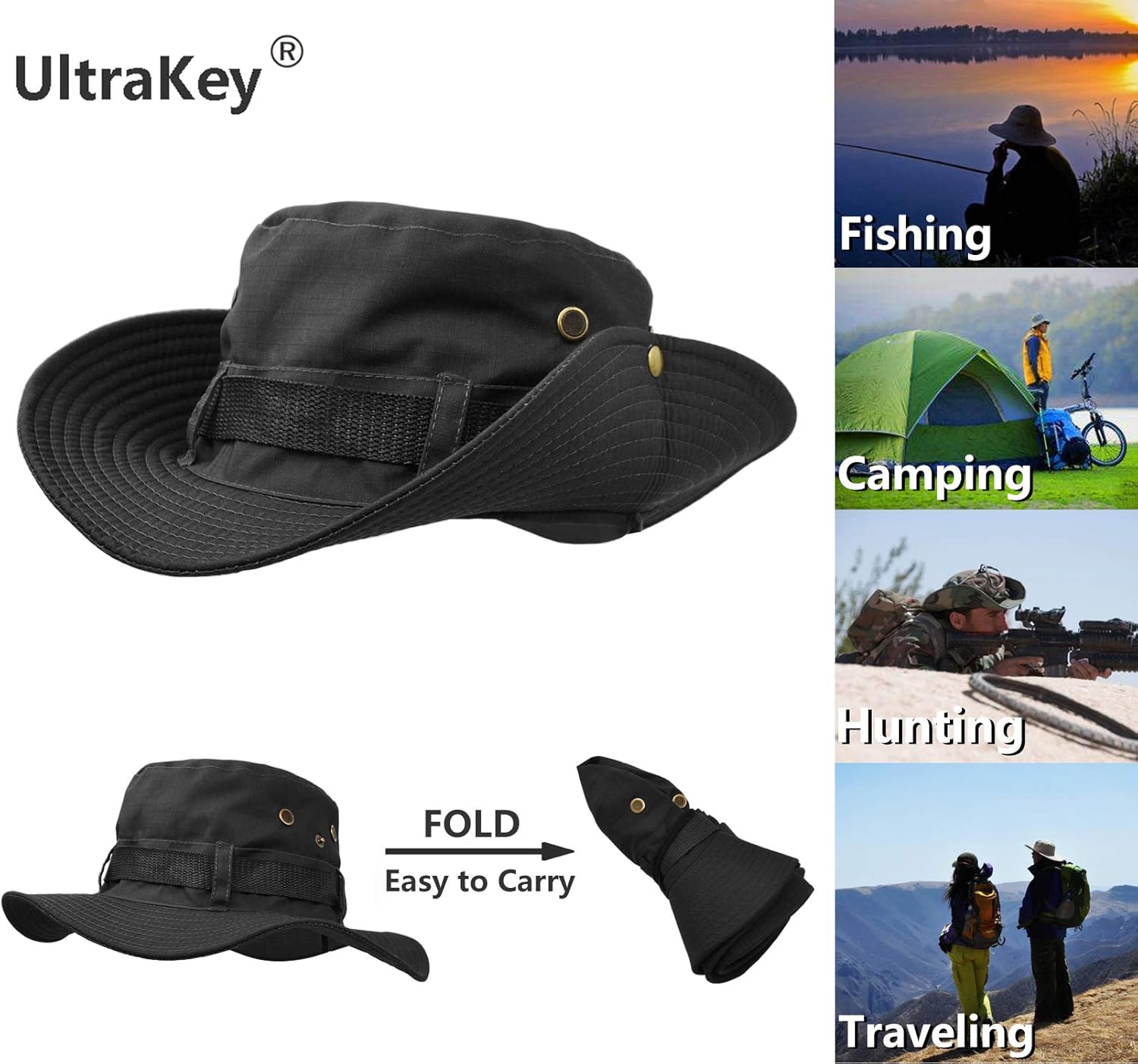 Outdoor Wide Brim Sun Protect Hat, Double Layer Classic US Combat Army Style Bush Jungle Sun Cap for Fishing Hunting Camping - Image 2