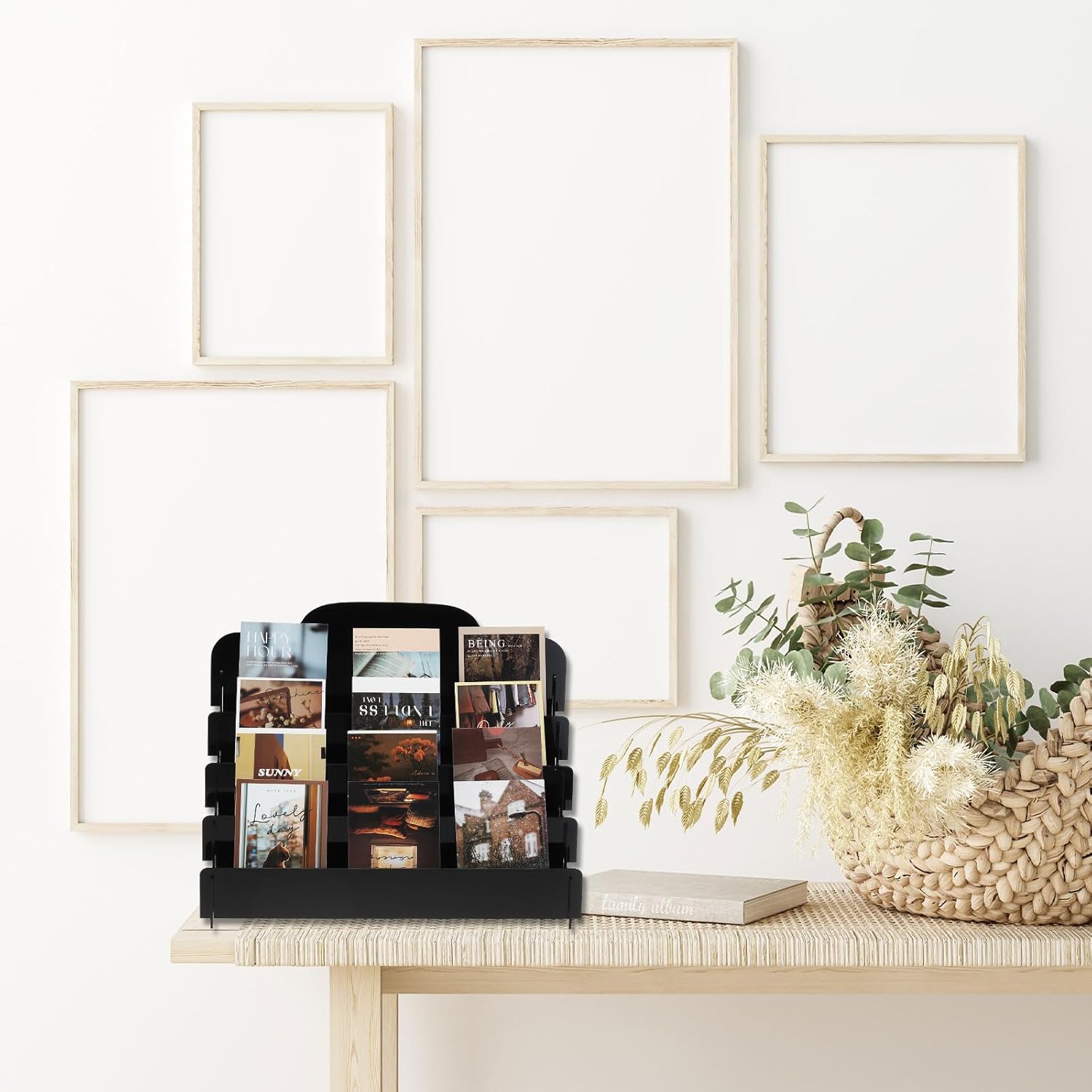 PATIKIL 4 Tier Clear Greeting Card Display Stand, Acrylic Sticker Display Stand Portable Postcard Rack Holder Organizer for Envelopes Photo Desk Book Stamp, Clear