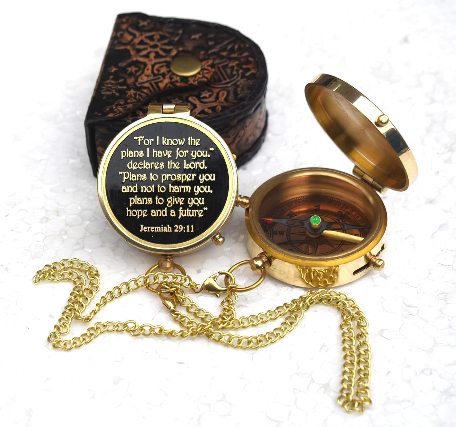 2 Inch Brass Maritime Nautical Pocket Personalized Compass - 'I Know The Plans' Engraved, Nautical Collectors, and Table Decor Portable, Handheld - Perfect for Travelers, Baptism By New Lite Hub. Gold