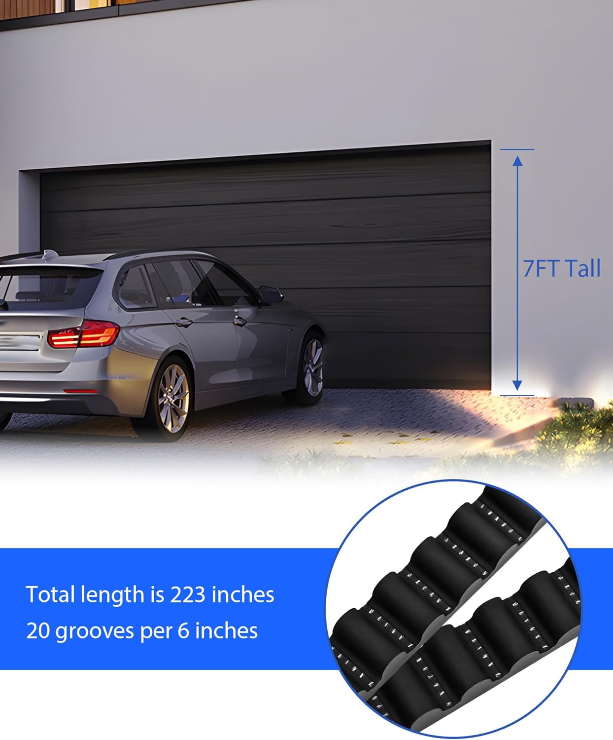 37561R.S Garage Door Belt Replacement for 7 Ft High Garage Door Compatible with Genie Garage Door Opener w/Belt Rail 3020 3042 3024 3120 4042 4024