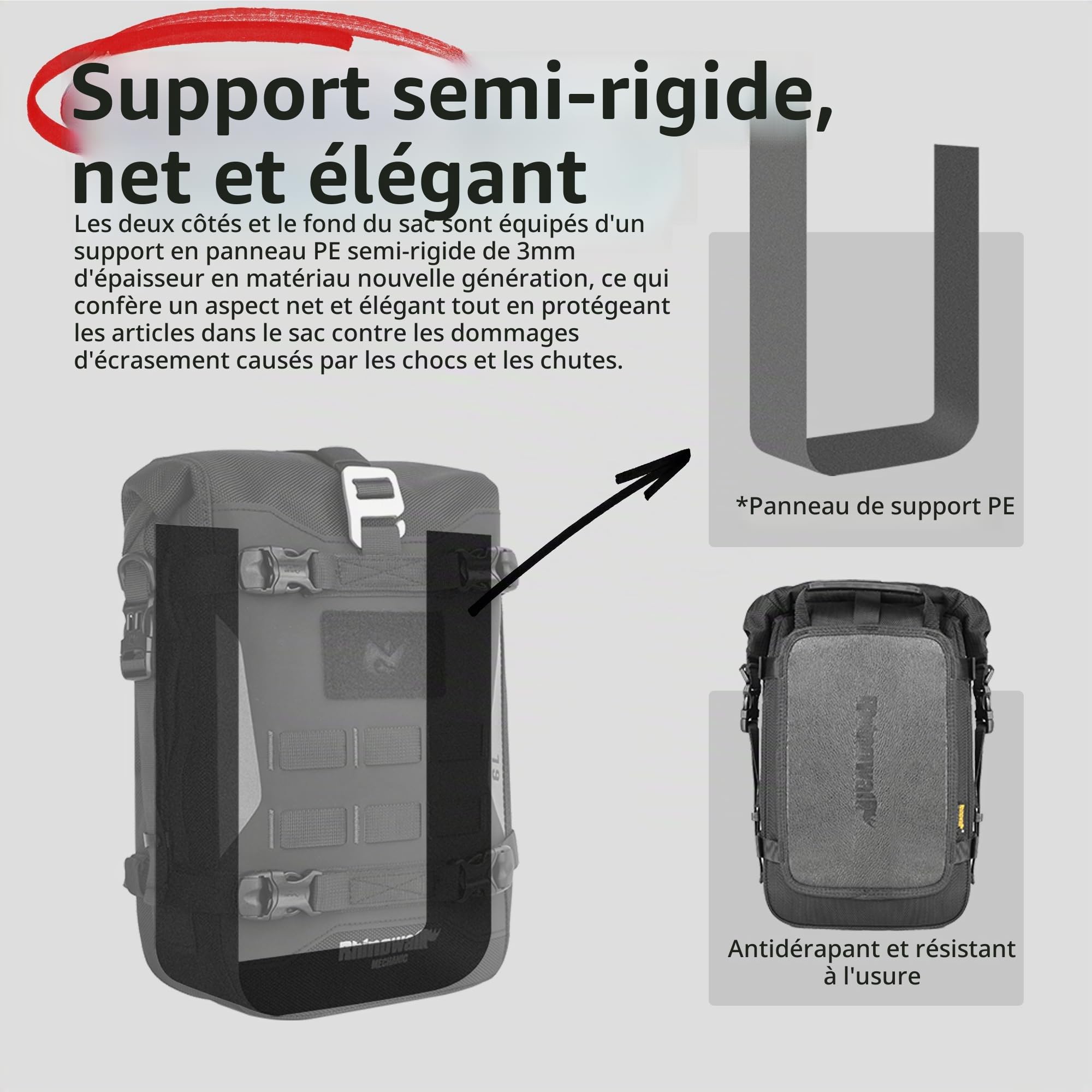 Rhinowalk Sac de Barre Anti-Chute de Moto Étanche Sac de Selle de Moto Sac Latéral 6L (Extensible à 7L) Motif de Feuilles Noires