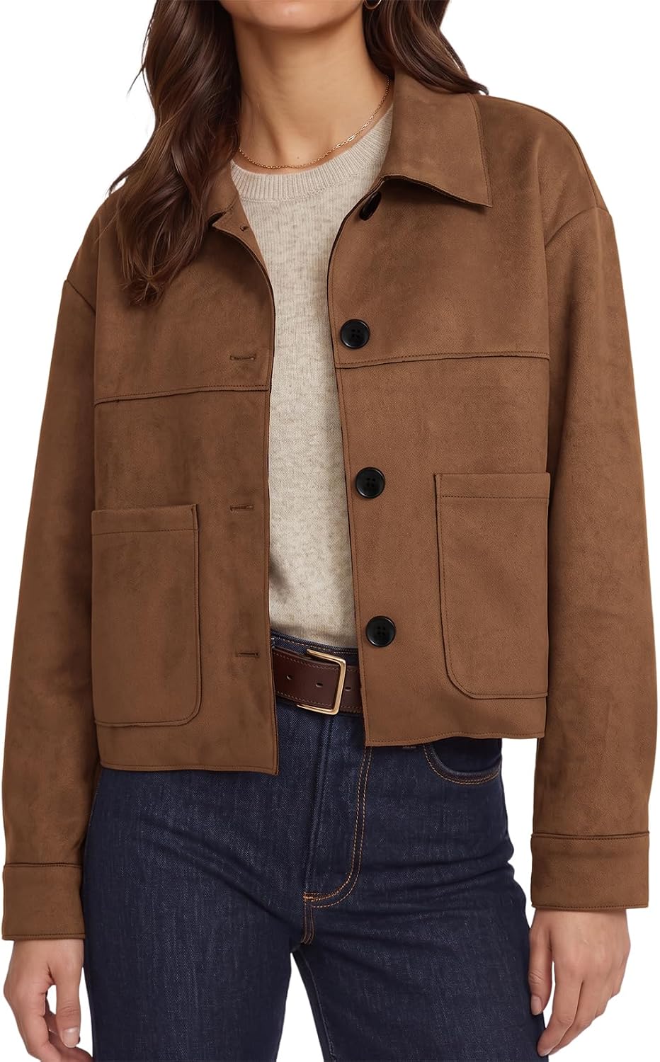 Dokotoo Womens Faux Suede Cropped Bomber Jackets Casual Lightweight Coats