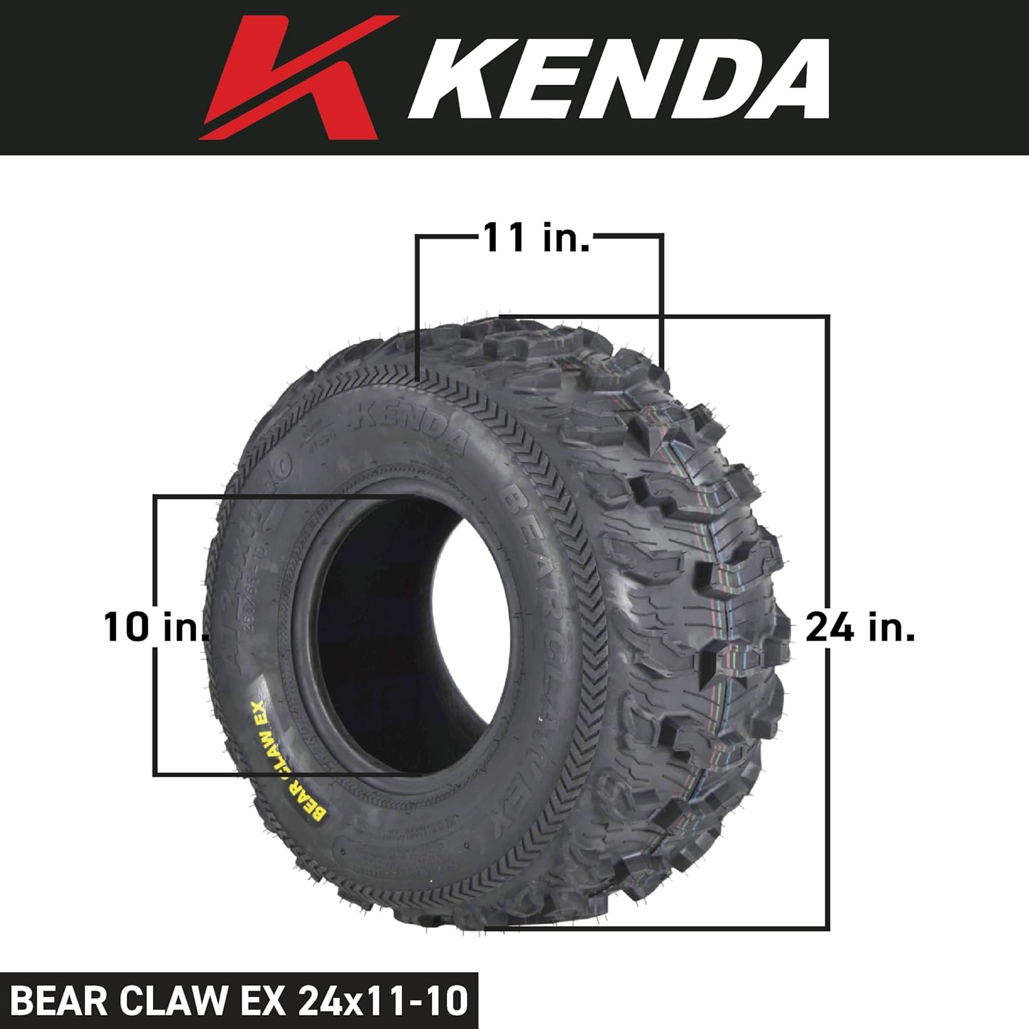 Kenda Bearclaw EX K573-24x11-10 Rear Tires for All Terrain (ATV), UTV, and Side by Side (SxS) Vehicles - 6-Ply - Bear Claw EX 24x11x10 (2-Pack)