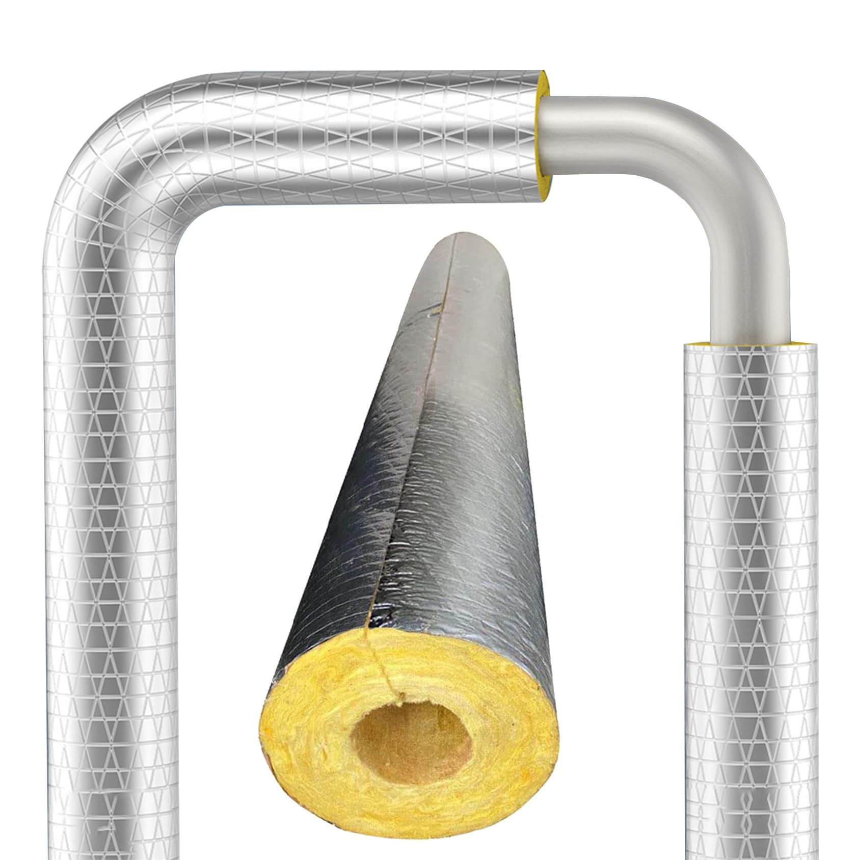 ID 27mm~273mm｜Espesor 30mm/50mm｜Longitud 100cm Aislamiento De Tuberías De Lana De Vidrio, Tubo De Aislamiento De Tuberías De Agua, Tubo Aislamiento De Aluminio(60mmX30mm (2-3/8inX1-1/6in))