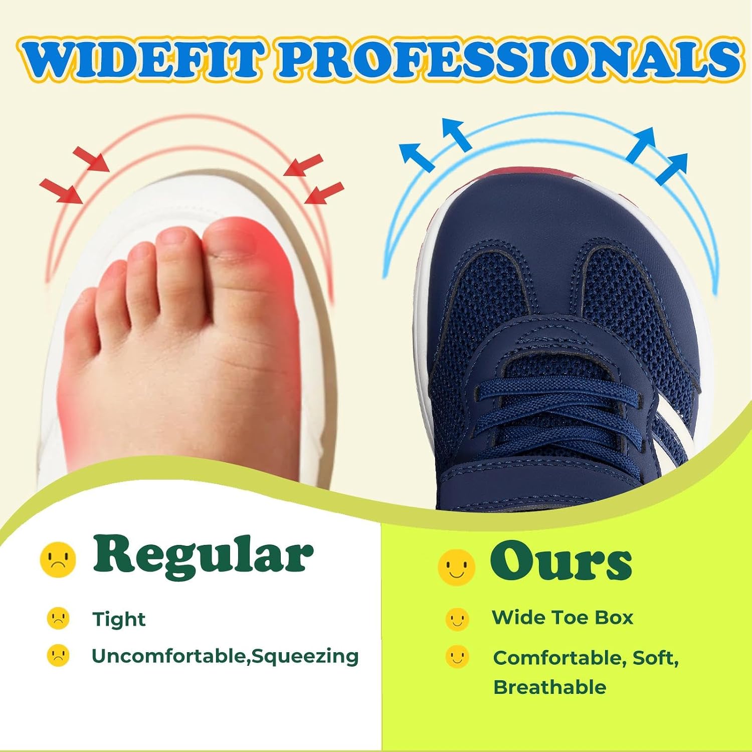 Boys Wide Toe Box Sneakers Girls Tennis Running Shoes Breathable Walking Trainers for Kids