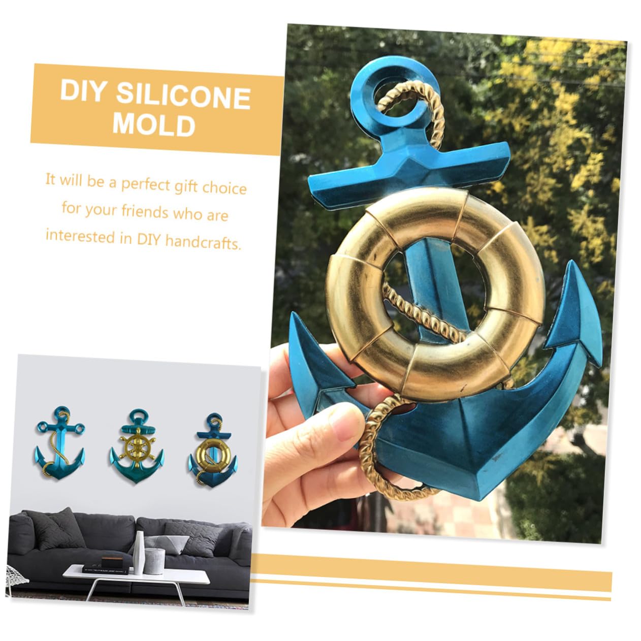 Angoily Stampo in Silicone a Forma Di Ancora 4 Pezzi Per Fai Da Te Decorazioni Murali, Materiale Flessibile Sicuro, Senza Odore, Per Creazioni Artigianali Personalizzate