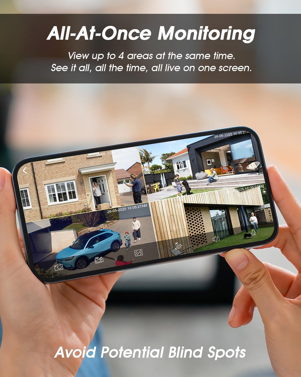 SANSCO 2K Wireless Security Cameras System, 4CH Touch Screen NVR, 2X Solar-Powered 4MP Outdoor Camera, No Subscription, Color Night Vision, 2 Ways Audio, 128G up to 360 Days Recording, 5G/2.4G WiFi