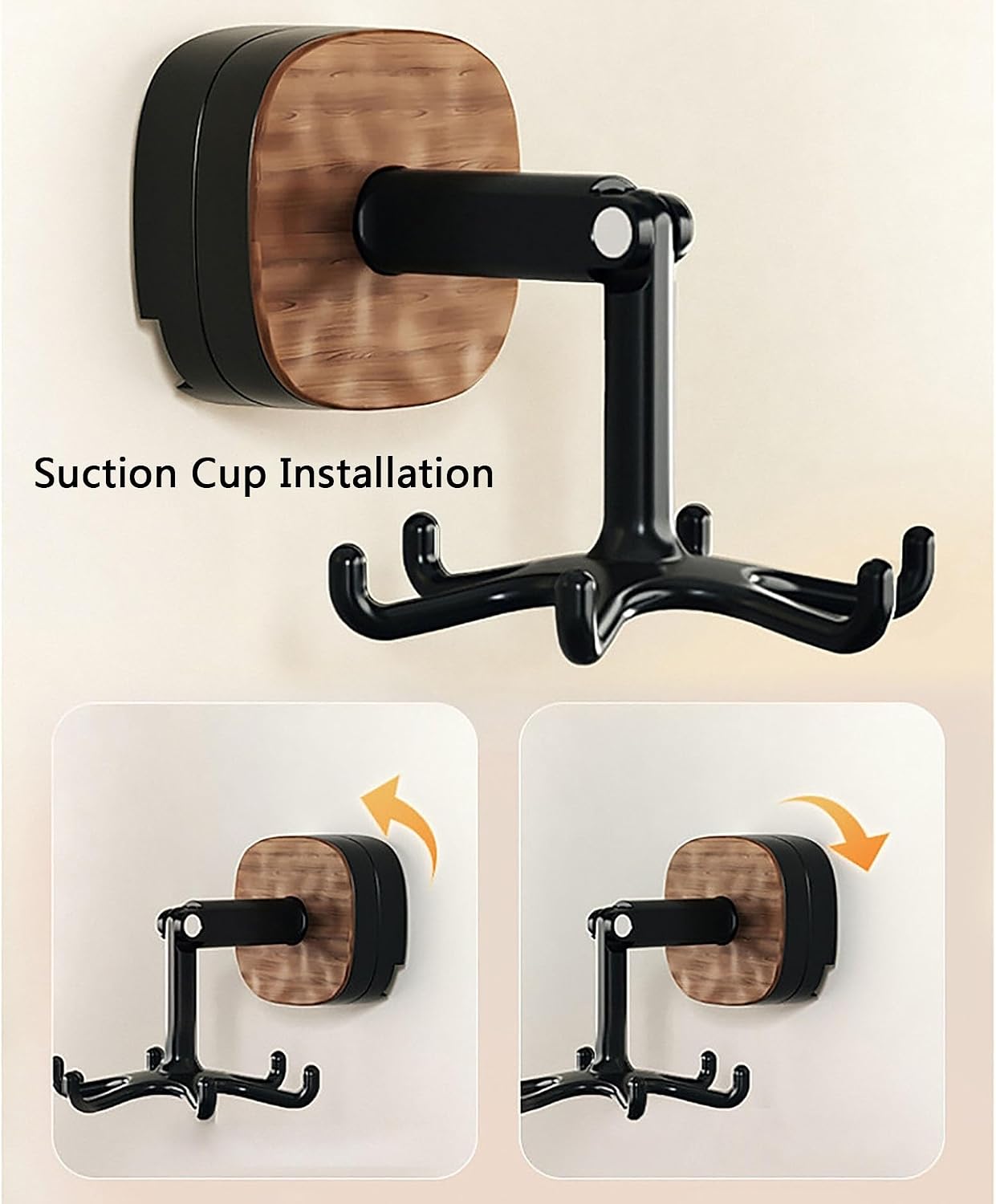 360° Rotating Kitchen Utensil Hook, Suction Cup Mounting, Sturdy Wall/Under Cabinet Organizer for Cooking Tools, Towels, and Small Items