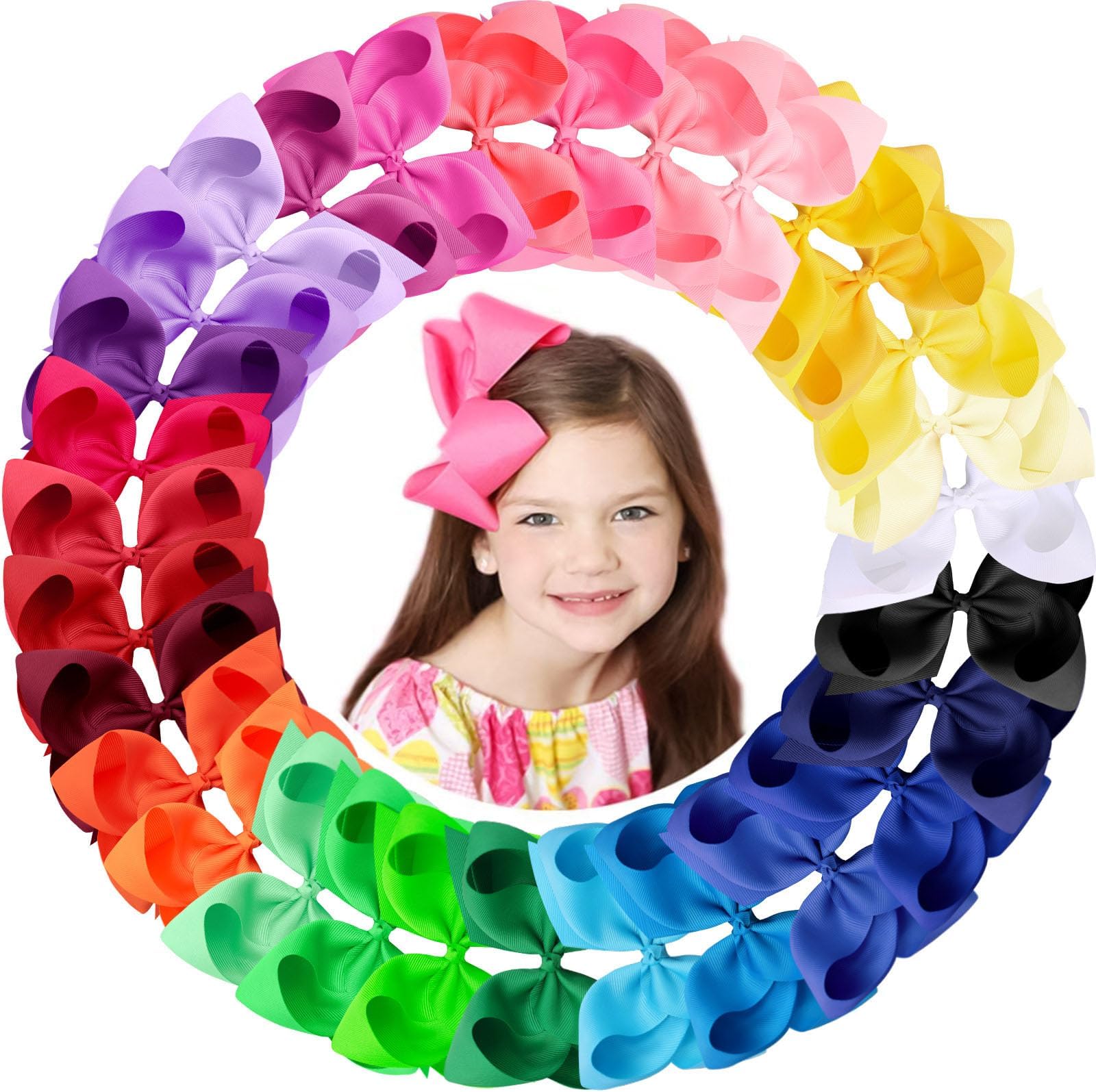 Oaoleer Hair Bows for Girls, 30 Colors 6 Inch Grosgrain Ribbon Hair Bows Clip...